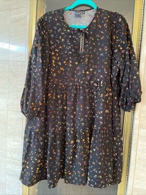 GAP Women’s Black And White Floral Print Long Sleeve Tiered Dress Size XL